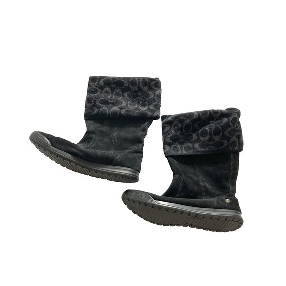 Vintage Coach Women’s Size 8.5 Tatum Black Logo Sock Cuff Boots Leather Wool - Picture 2 of 12